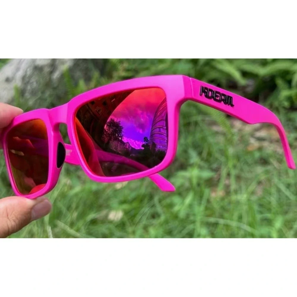 KDEAM Polarized Sunglasses Hot Pink Matte Square Frame Mirrored Lens UV400